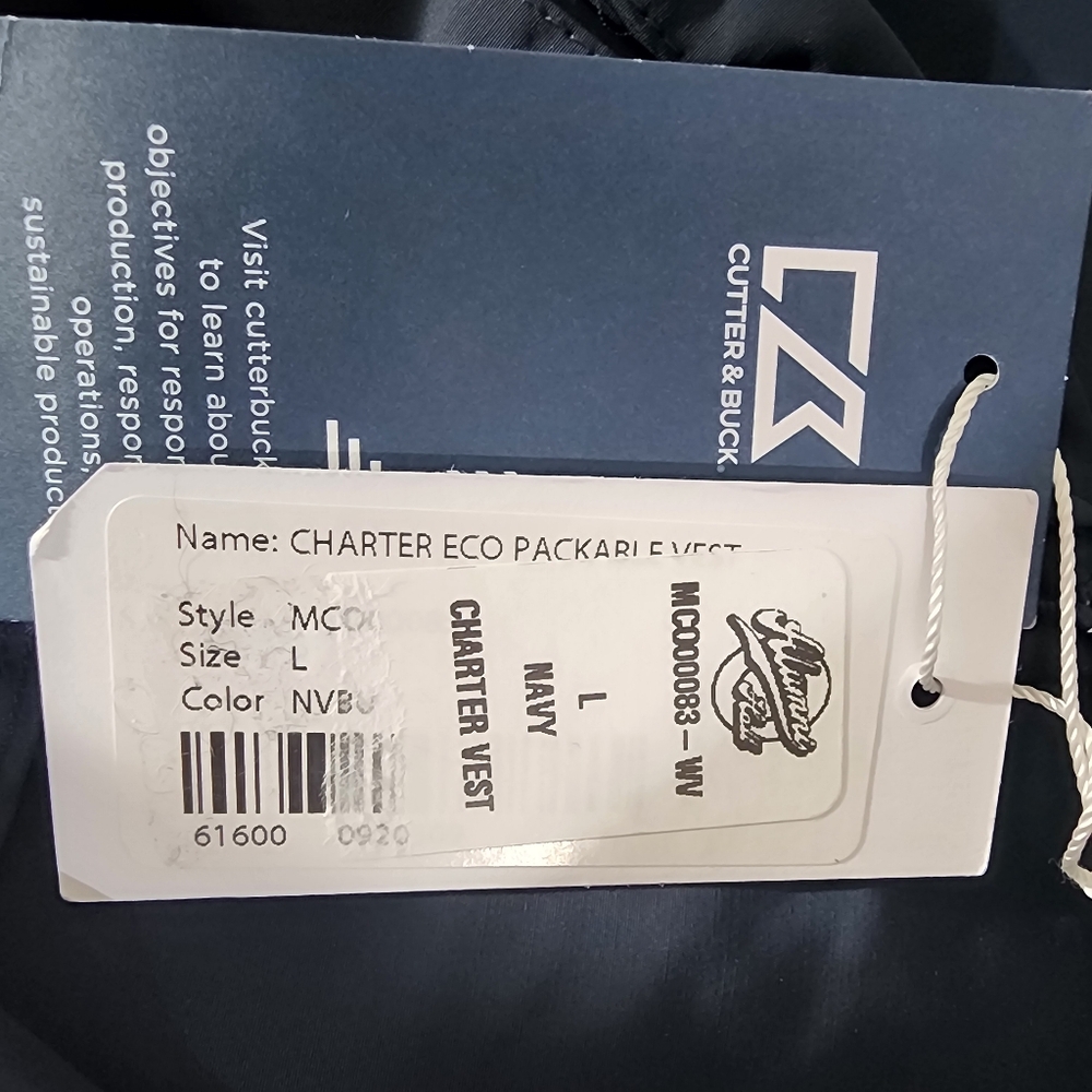 NWT Cutter & Buck Dark Blue Charter Vest w/ WV Emblem Men's L - Picture 2 of 4